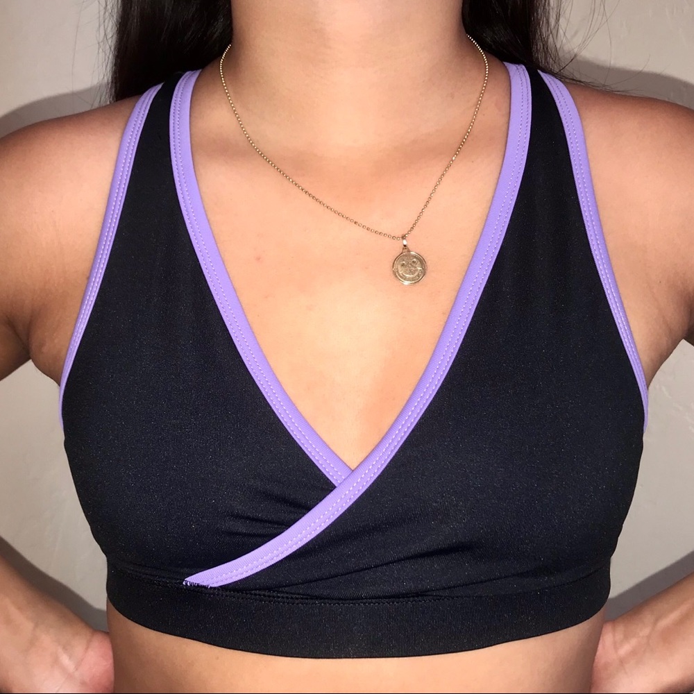 black with purple lining sports bra from champion
